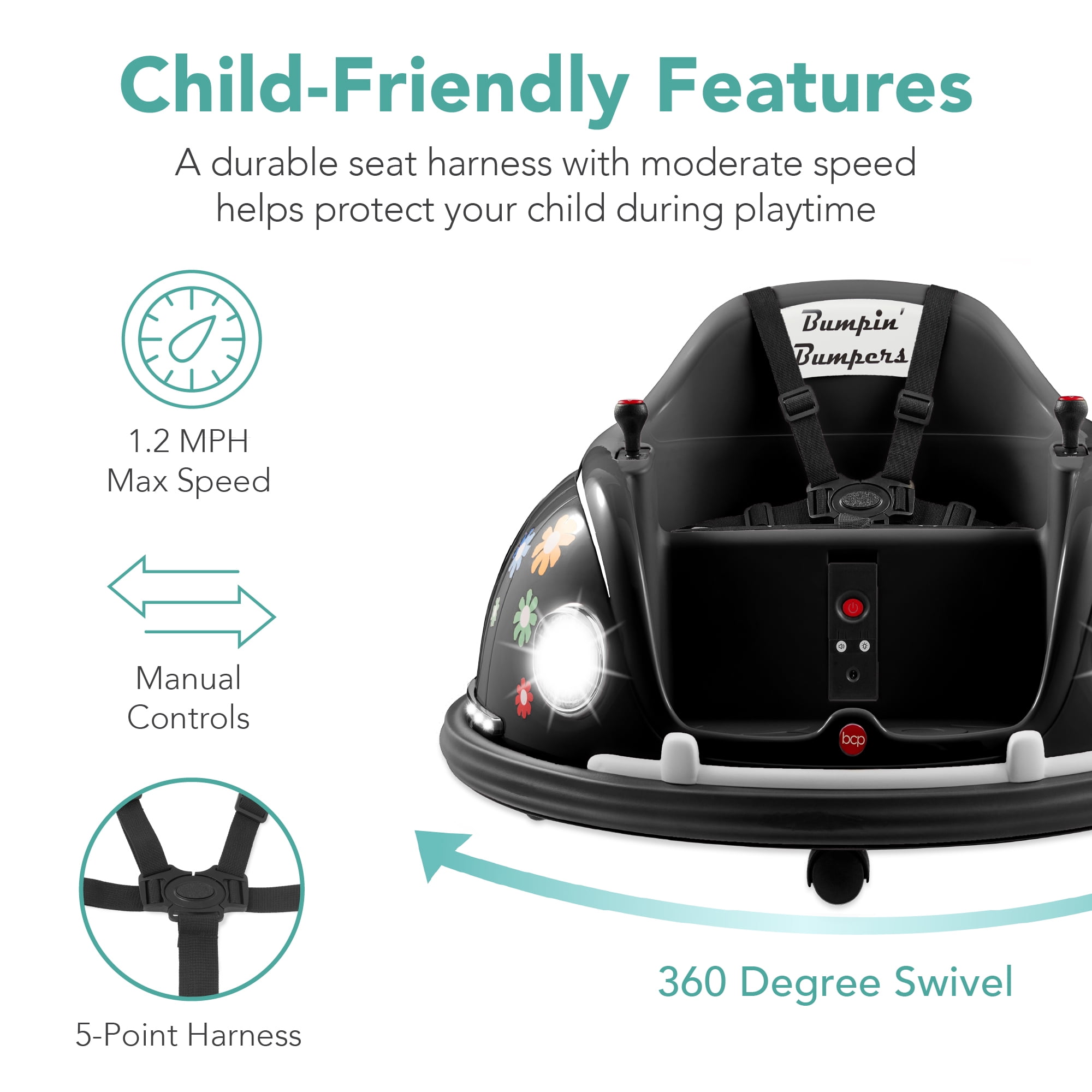 Best Choice Products 6V Kids Ride On Bumper Car Toy w/ Remote Control, Harness, Lights, 360 Degree Spin - Pink