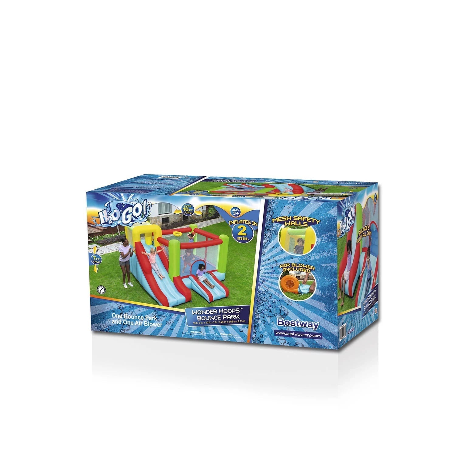 Up, In and Over Wonder Hoops 10′ Inflatable Bounce House Park with Basketball and Slide. 126