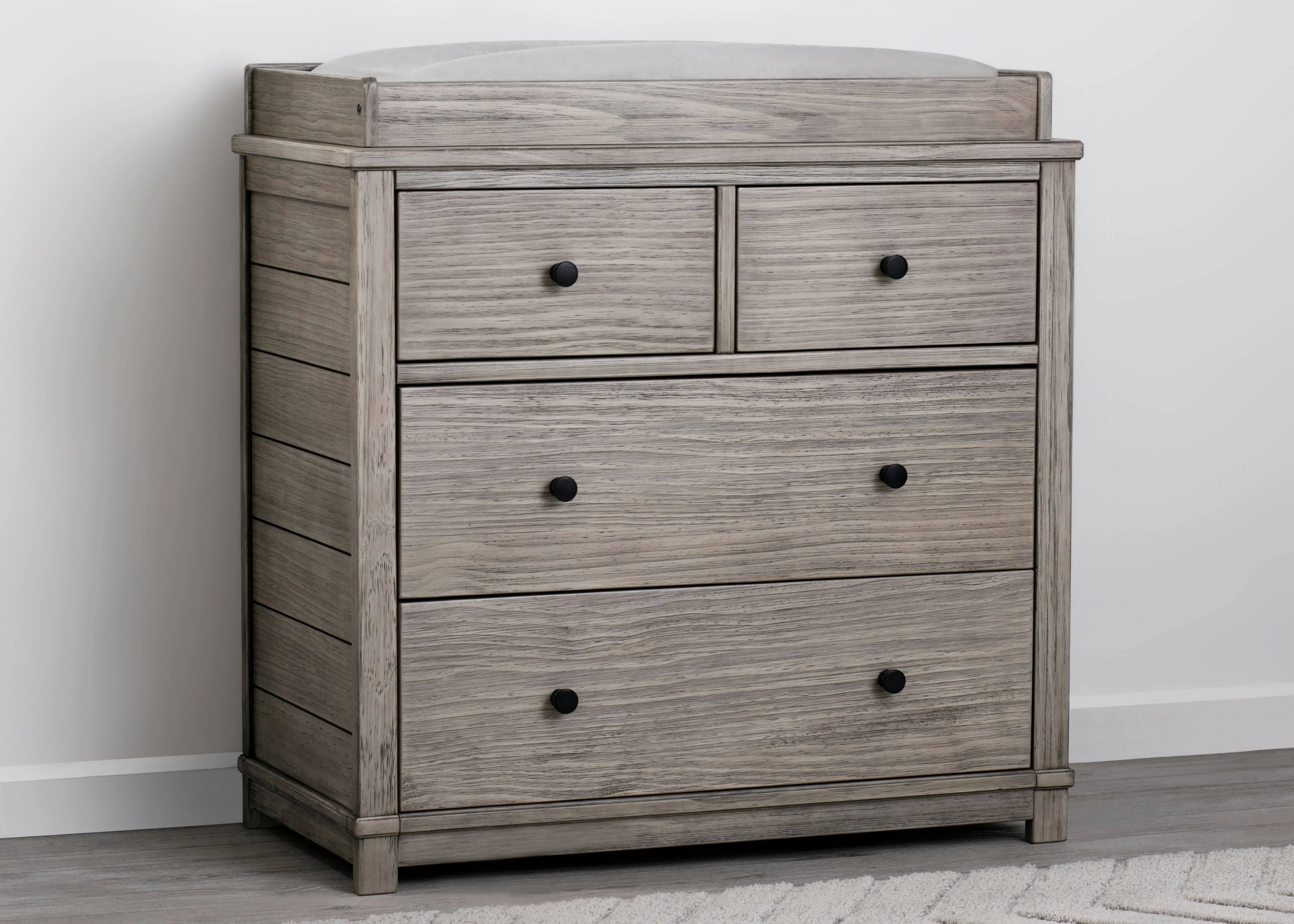 Simmons Kids Monterey 4-Drawer Dresser with Changing Top and Interlocking Drawers, Rustic Grey