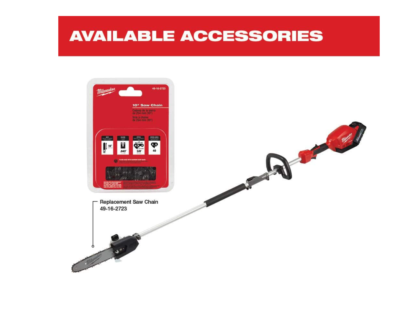 49-16-2720 M18  QUIK-LOK 10 in. Pole Saw Attachment (Tool-Only)