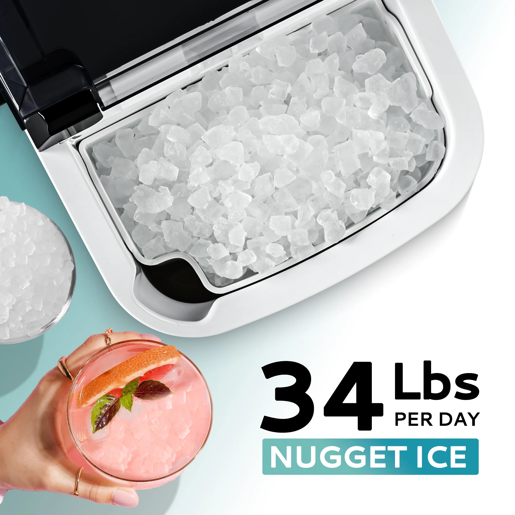 EUHOMY Auto-Cleaning 10'' Nugget Ice Countertop Ice Maker with Handle Including Cleaner Descaler