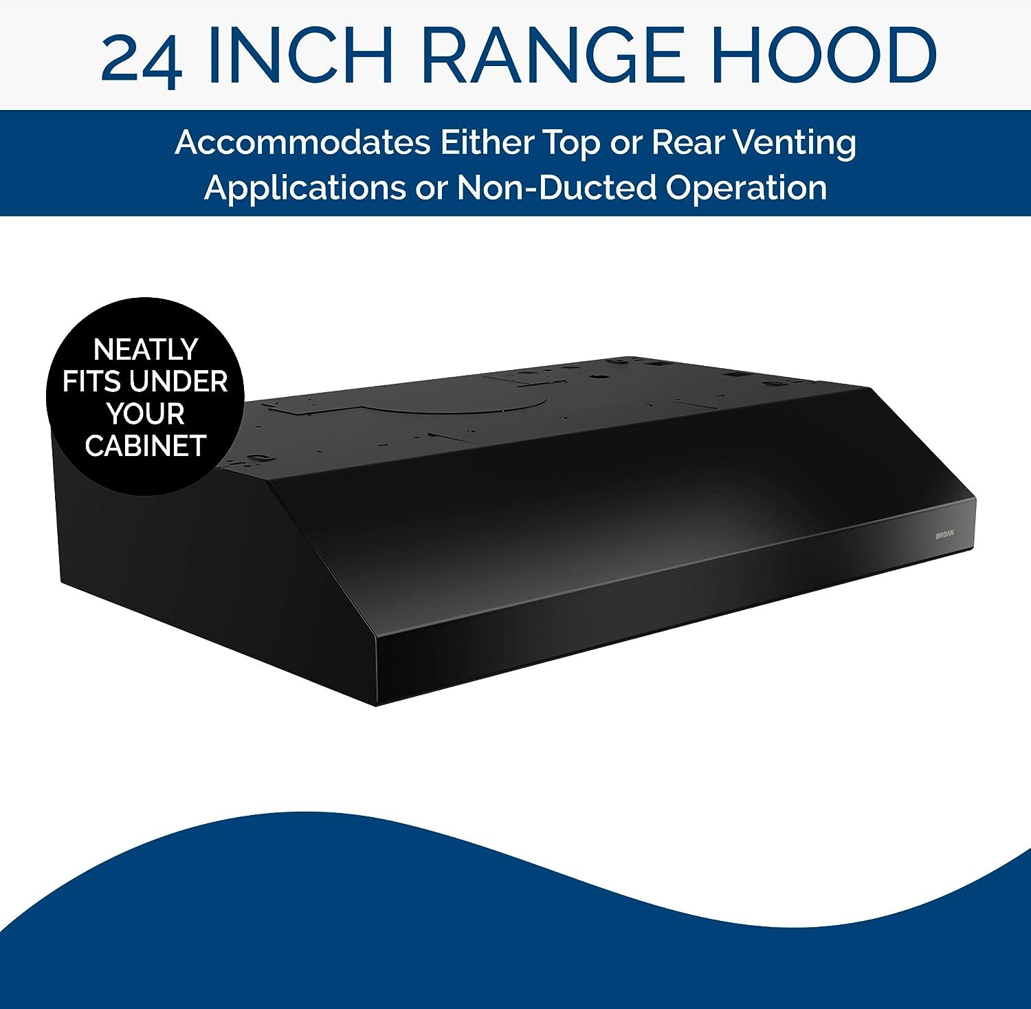 24-inch Under-Cabinet 4-Way Convertible Range Hood with 2-Speed Exhaust Fan and Light,Black