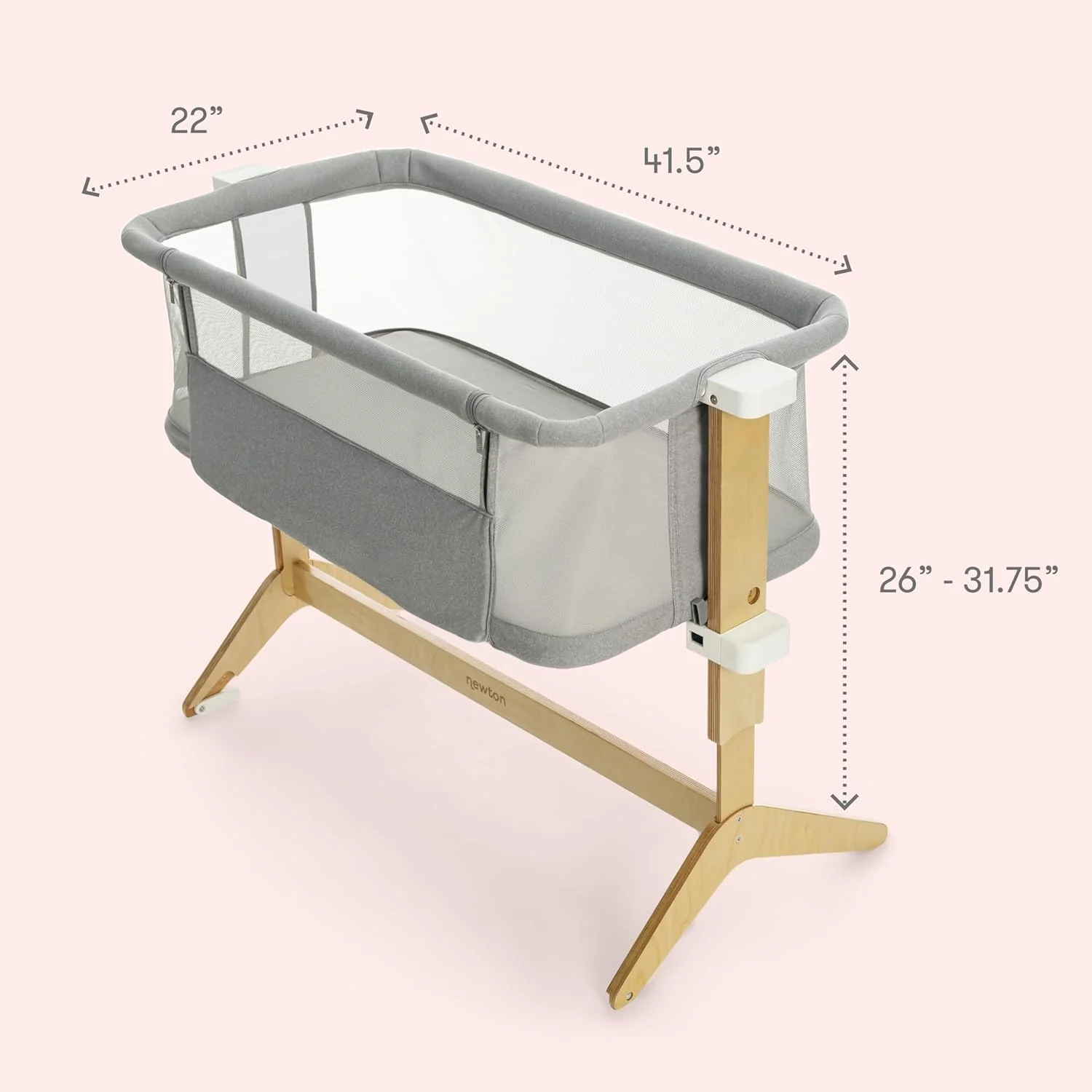 Newton Baby Bassinet & Bedside Sleeper with Mattress & Sheet - 100% Breathable & Washable, Removable Dual-Layer Cover | Solid Birch Frame Adjustable Height & Infant Access Opening