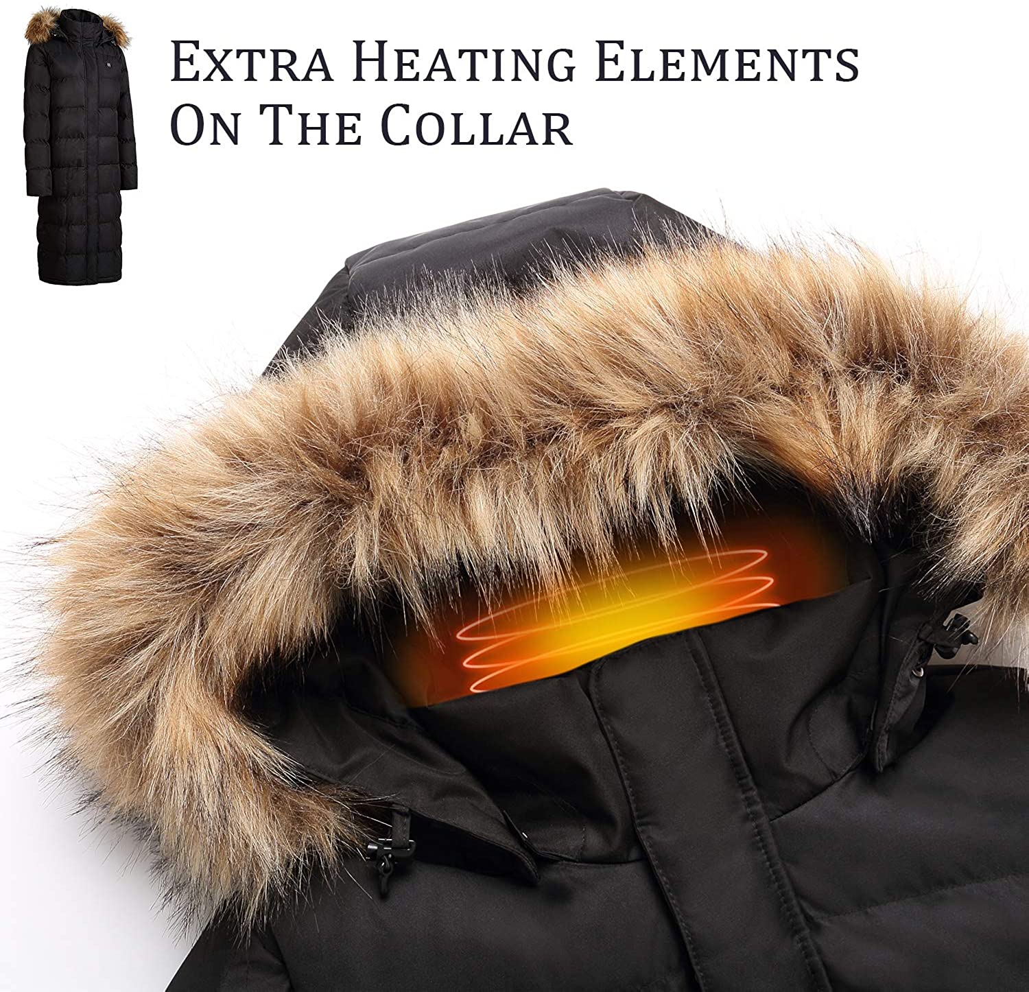 Women’s Waterproof Heated Puffer Coat with Battery & Detachable Hood – Lightweight, Durable, Machine Washable