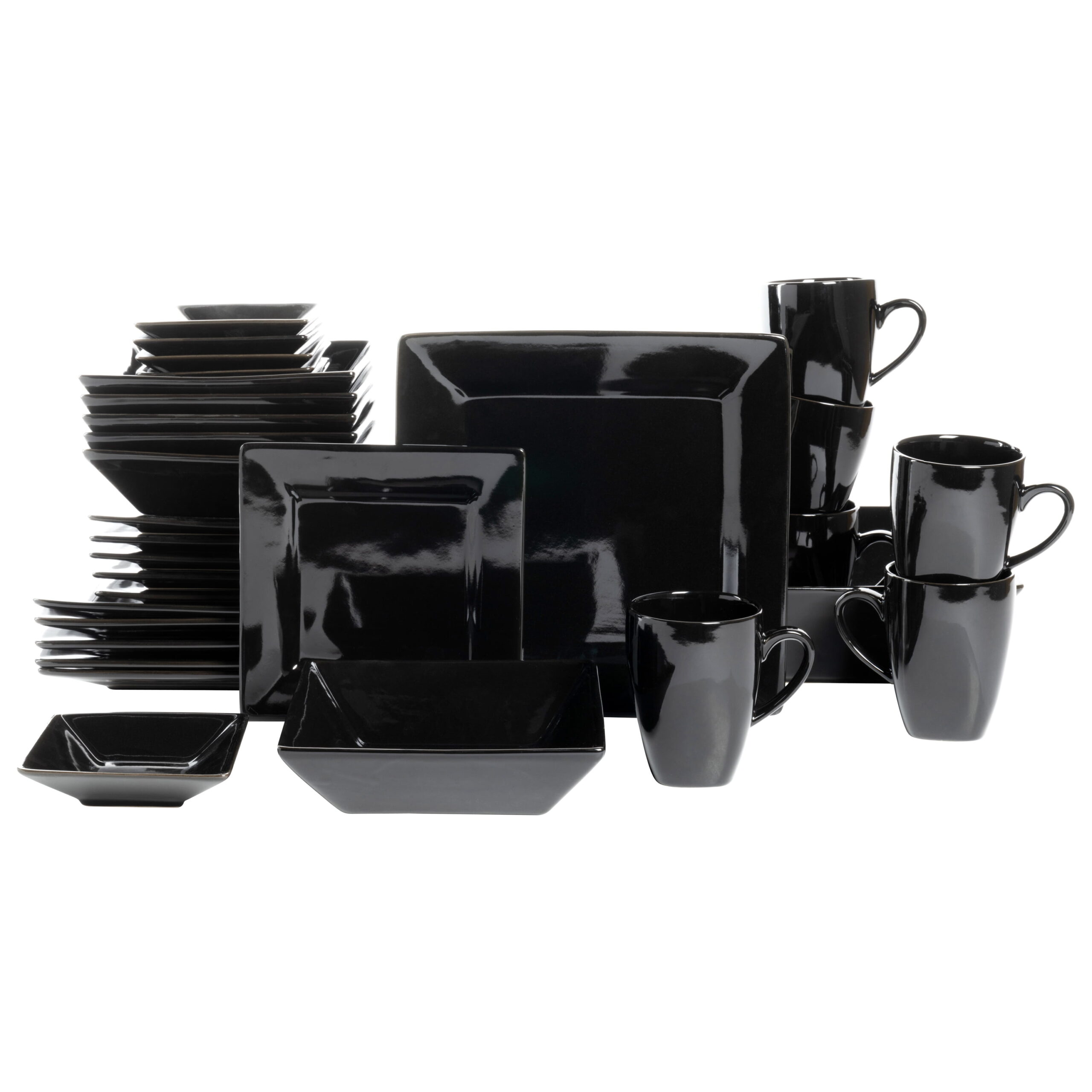 10 Strawberry Street Nova Square 40 Piece Stoneware Dinnerware Set, Black