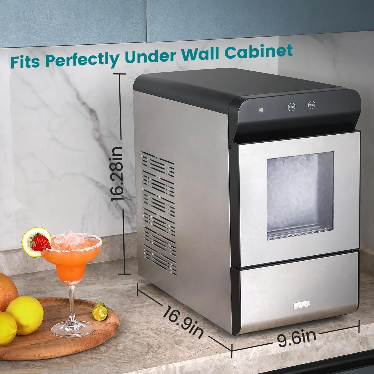 V2.0 Countertop Gemi Nugget Ice Maker | Self-Cleaning Pellet Ice Machine | Open and Pour Water Refill | Stainless Steel Housing | Fit Under Wall Cabinet | White