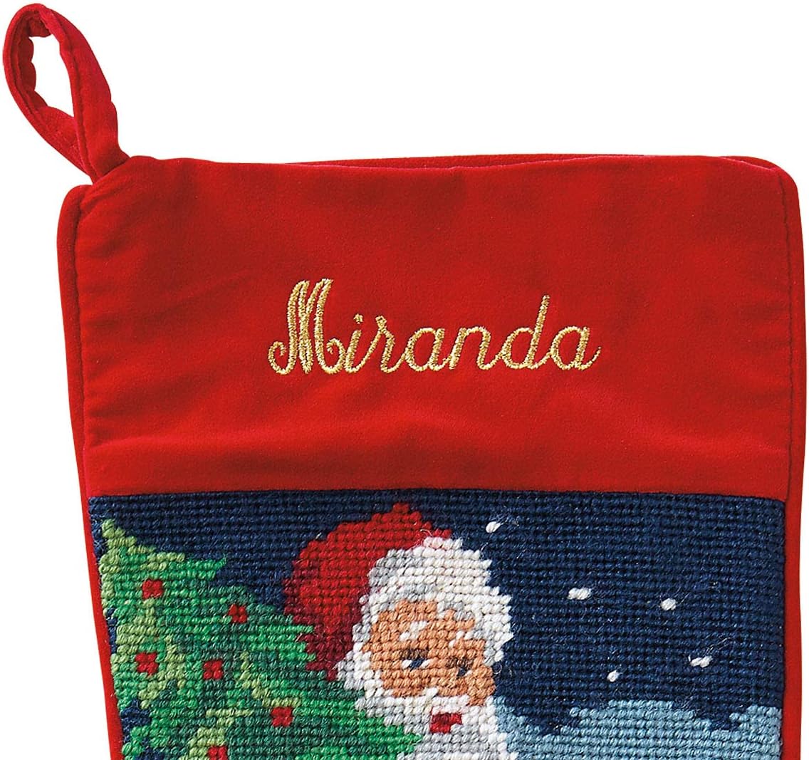 Lillian Vernon Personalized Needlepoint Reindeer Stocking - Heirloom Christmas Stocking, 100% Wool, 9.5” W x 17” L