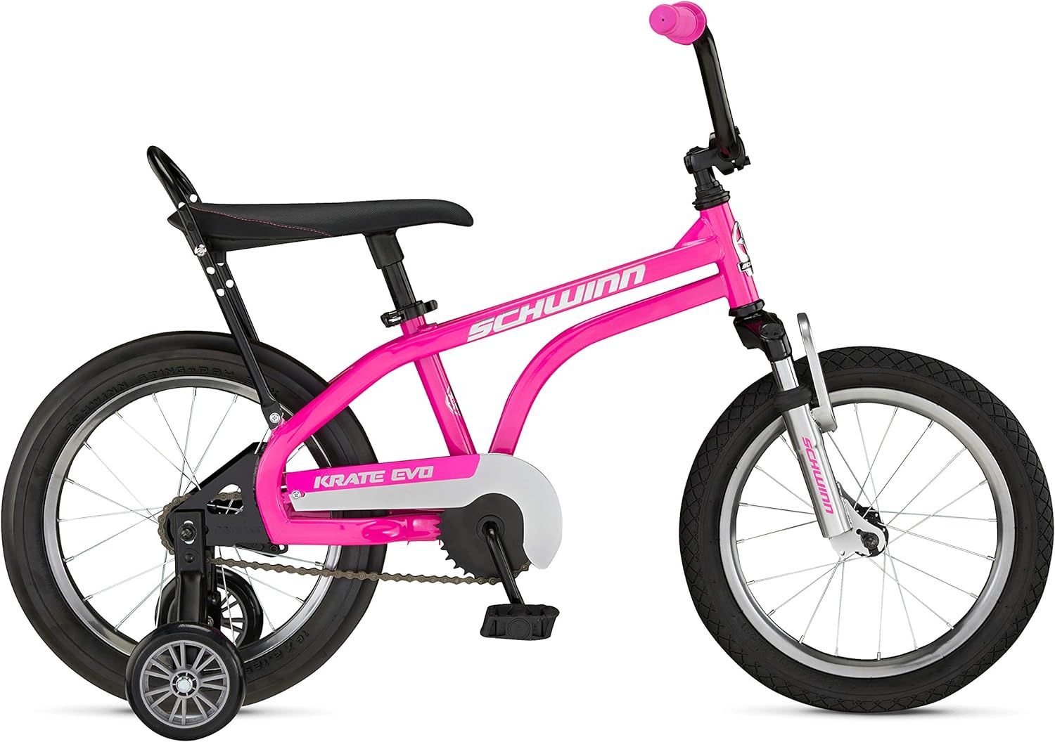 Schwinn Krate EVO Kids Bike, 16-Inch Wheels, Ages 3-5, Raspberry, Alloy Steel Frame, Training Wheels, Rear Coaster Brake