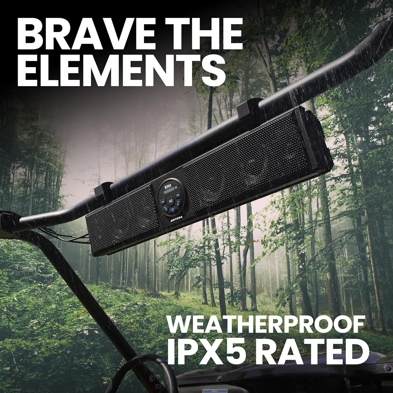 Audio Systems BRT26A ATV UTV Sound Bar - 26 Inch Wide, 4 Inch Speakers, 1 Inch Soft Dome Tweeters, Full Range, IPX5 Weatherproof, Bluetooth, Built-in Amplifier, Golf Cart Compatible