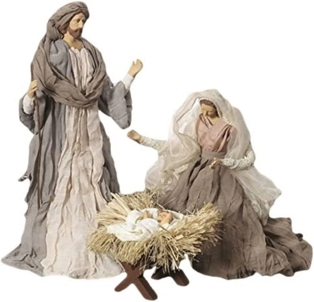 Large Holy Family Christmas Nativity Set, 3 Pieces, 17.5 Inch Tall, Fabric & Resin