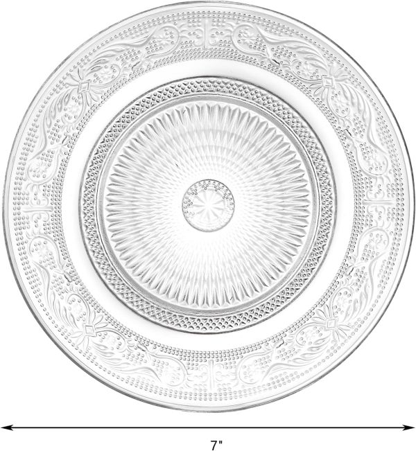 20 Pack Glass Salad Plates, 7 Inches Glass Dessert Plates Fruit Plates Appetizer Plates Snack Plates Glass Dinnerware Set with Beautiful Carved Pattern