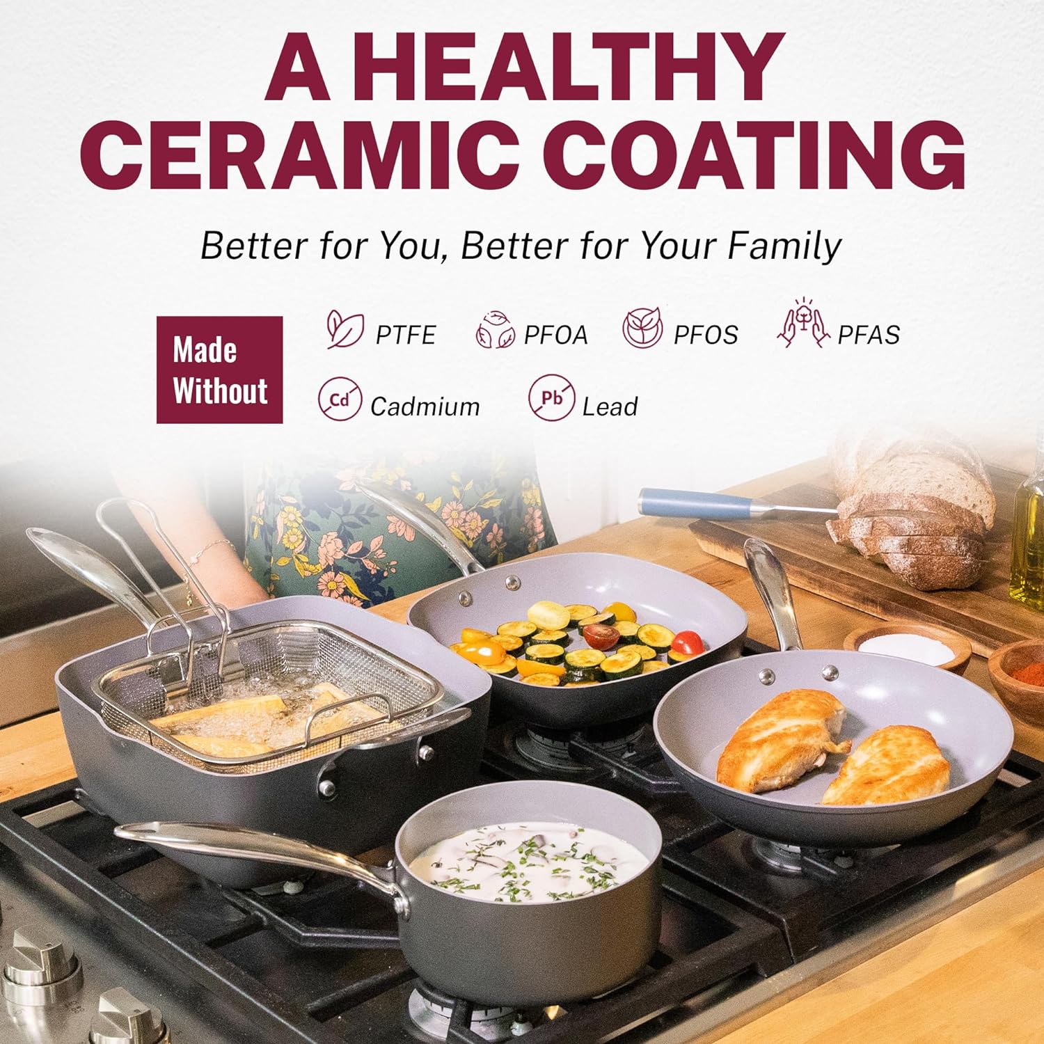 13 Pc Ceramic Pots and Pans Set Non Stick Cookware Set, Kitchen Cookware Sets, Pot and Pan Set, Hard Anodized Ceramic Cookware Set, Nonstick Cookware Set, Dishwasher Safe