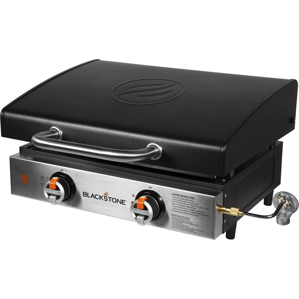 1813 22 in. 2 Burner and Stainless Steel with Hood Tabletop Griddle in Black