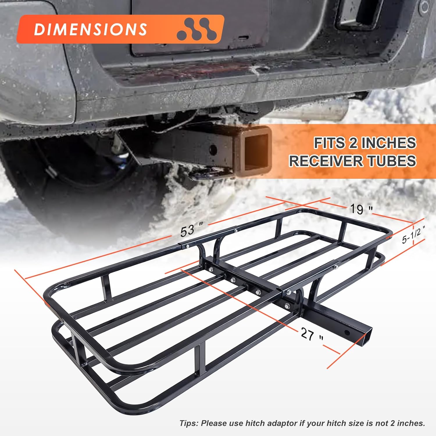 Folding hitch mounted cargo basket 60
