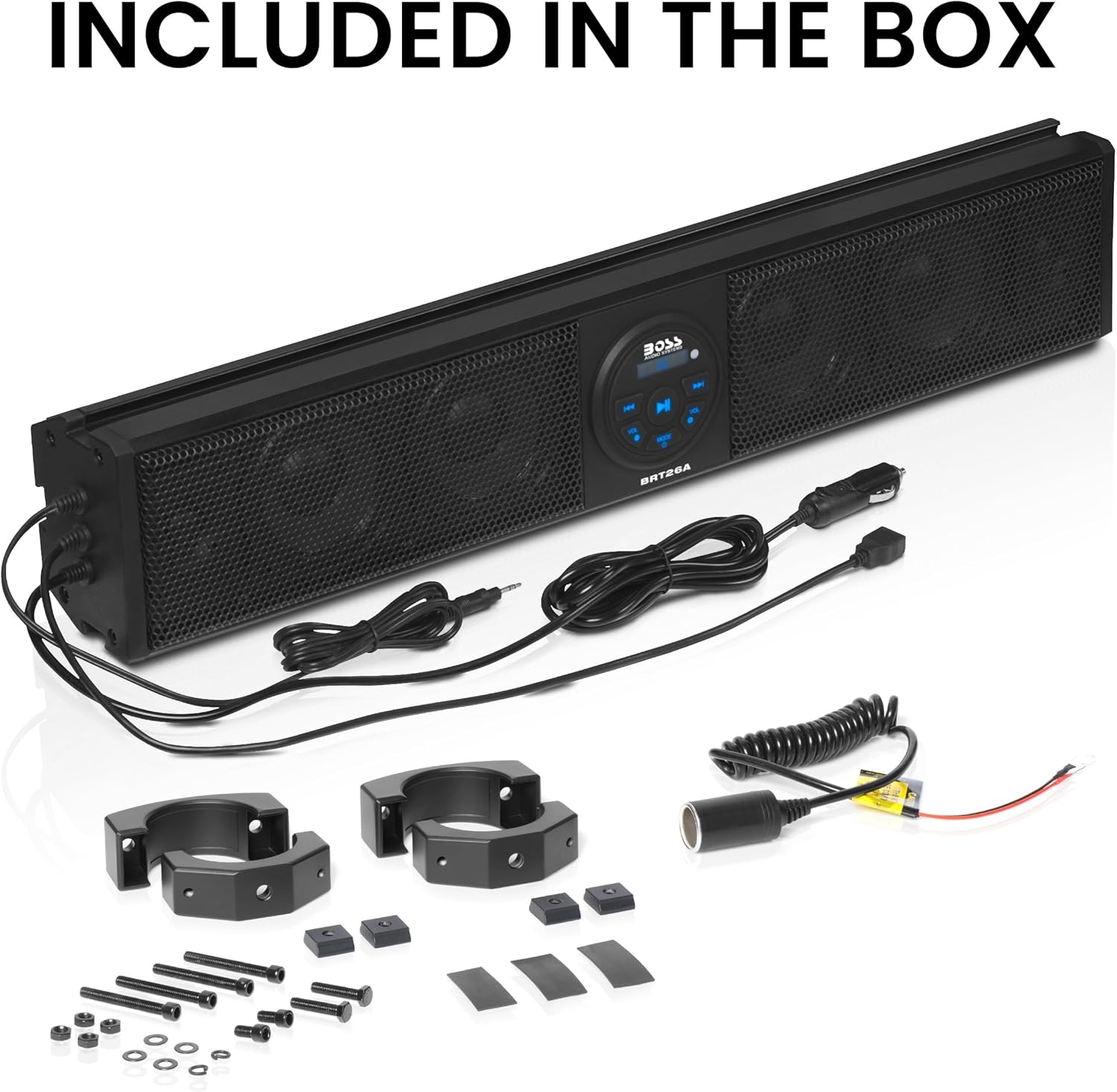 Audio Systems BRT26A ATV UTV Sound Bar - 26 Inch Wide, 4 Inch Speakers, 1 Inch Soft Dome Tweeters, Full Range, IPX5 Weatherproof, Bluetooth, Built-in Amplifier, Golf Cart Compatible
