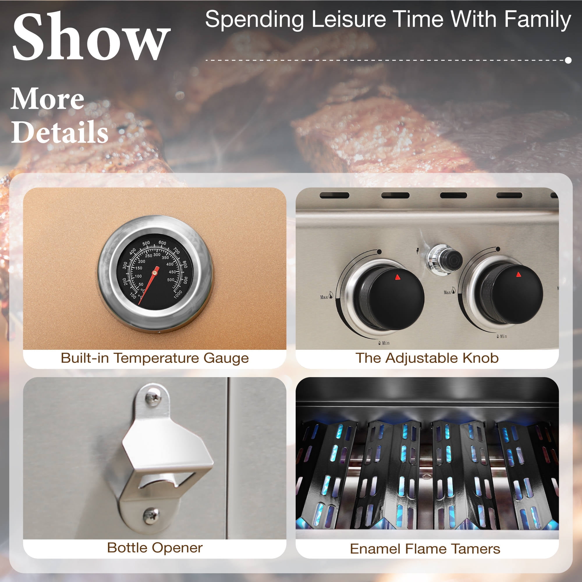 Summit Living 4 Burner Propane Gas Grill with Side Burner Stainless Steel