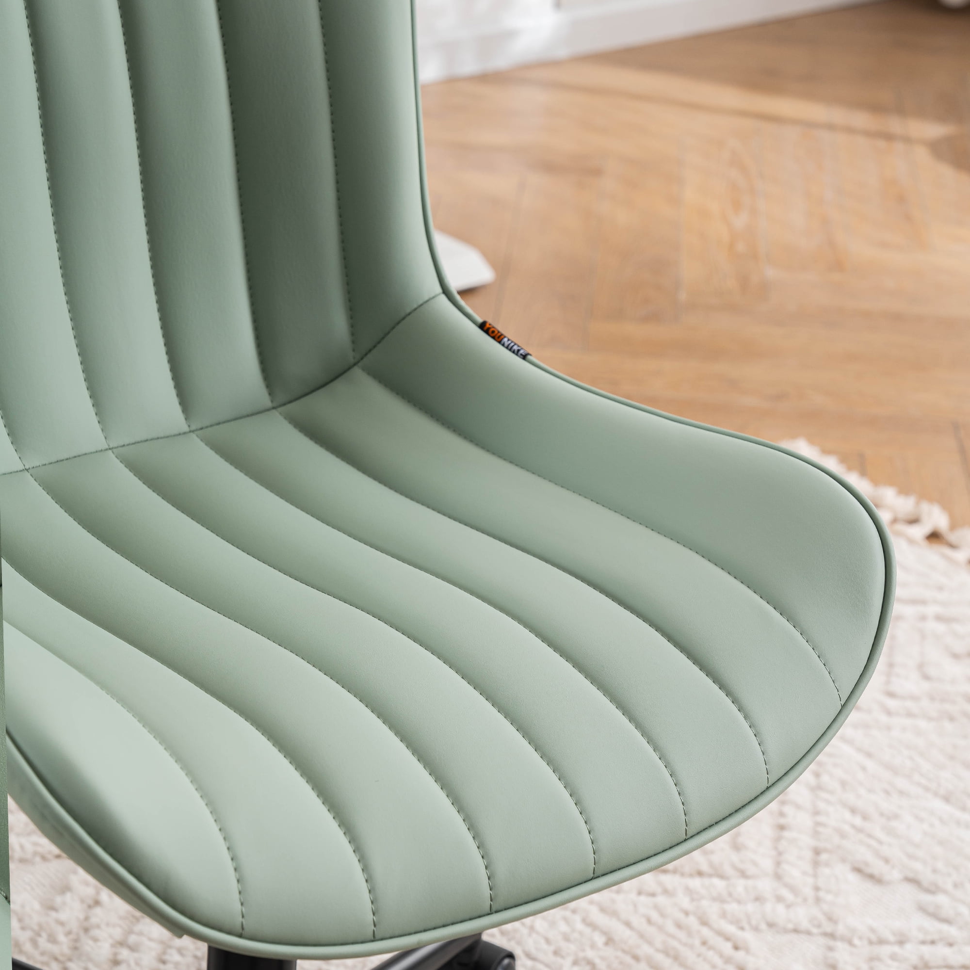 YOUNIKE Cute Armless Office Desk Chair Modern Upholstered Faux Leather Swivel Task Chair, Brown