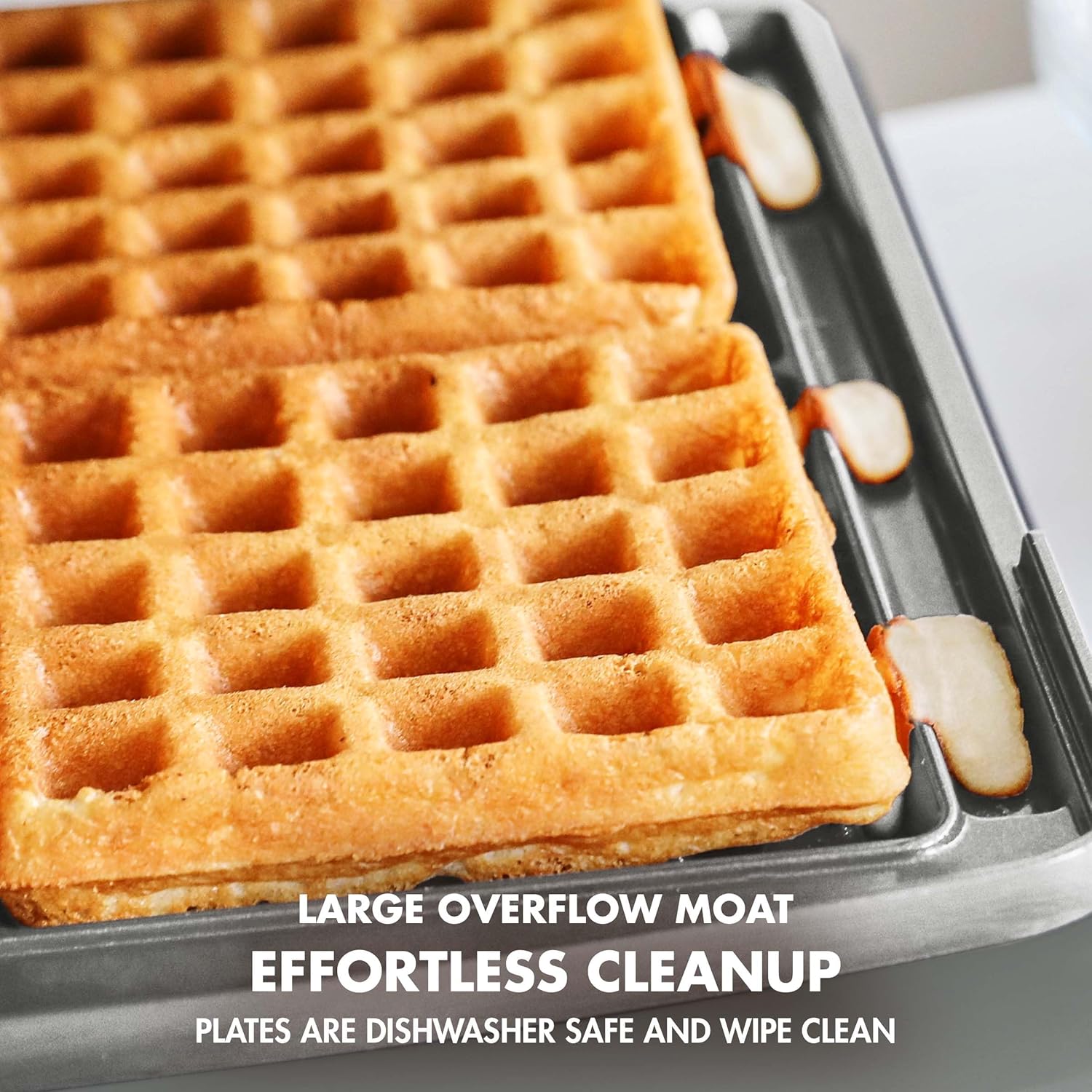 Elite 4-Square Belgian & Classic Waffle Iron, Healthy Ceramic Nonstick Aluminum Dishwasher Safe Plates, Adjustable Shade/Crunch Control, Wont Overflow, Easy Cleanup Breakfast,