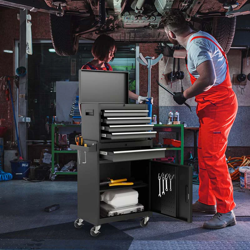 2-in-1 Rolling Tool Chest, 5-Drawer Tool Storage Cabinet with Wheels, Adjustable Shelf, Tool Box Organizer for Garage Warehouse Workshop