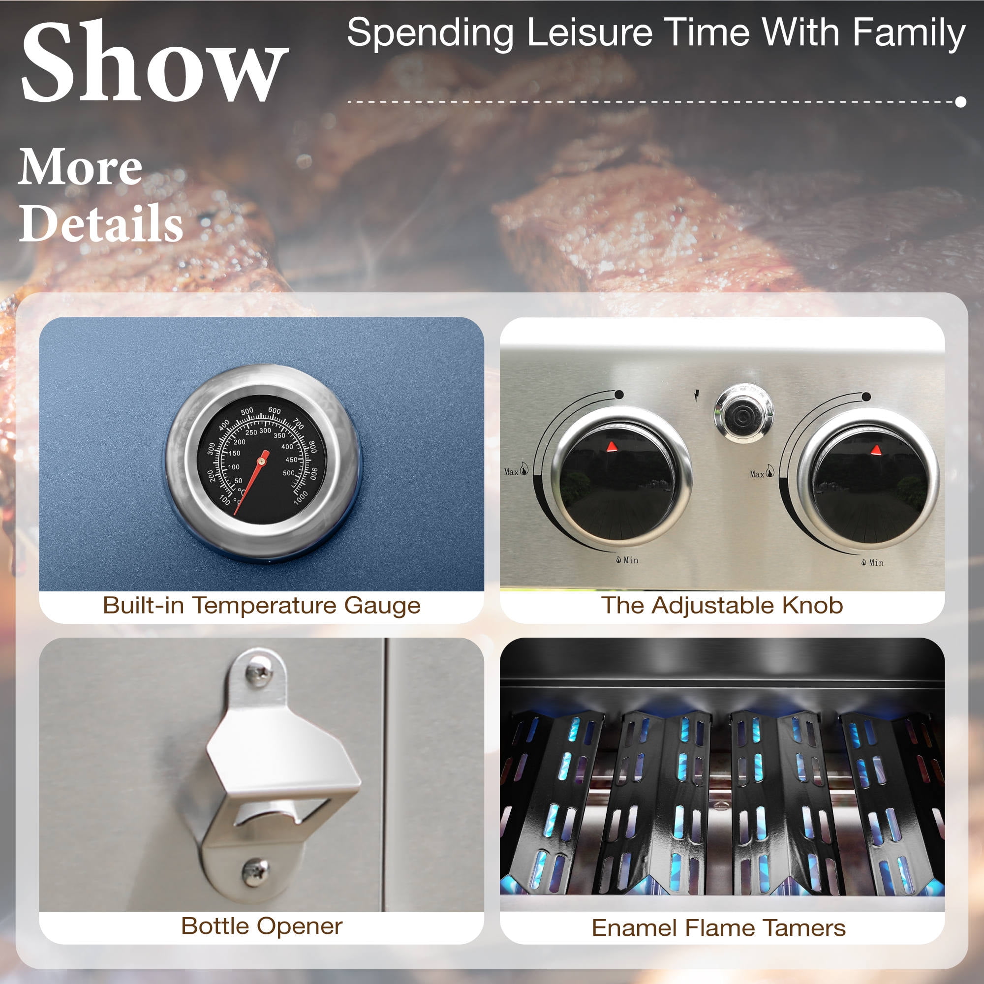 Summit Living 4 Burner Propane Gas Grill with Side Burner Stainless Steel