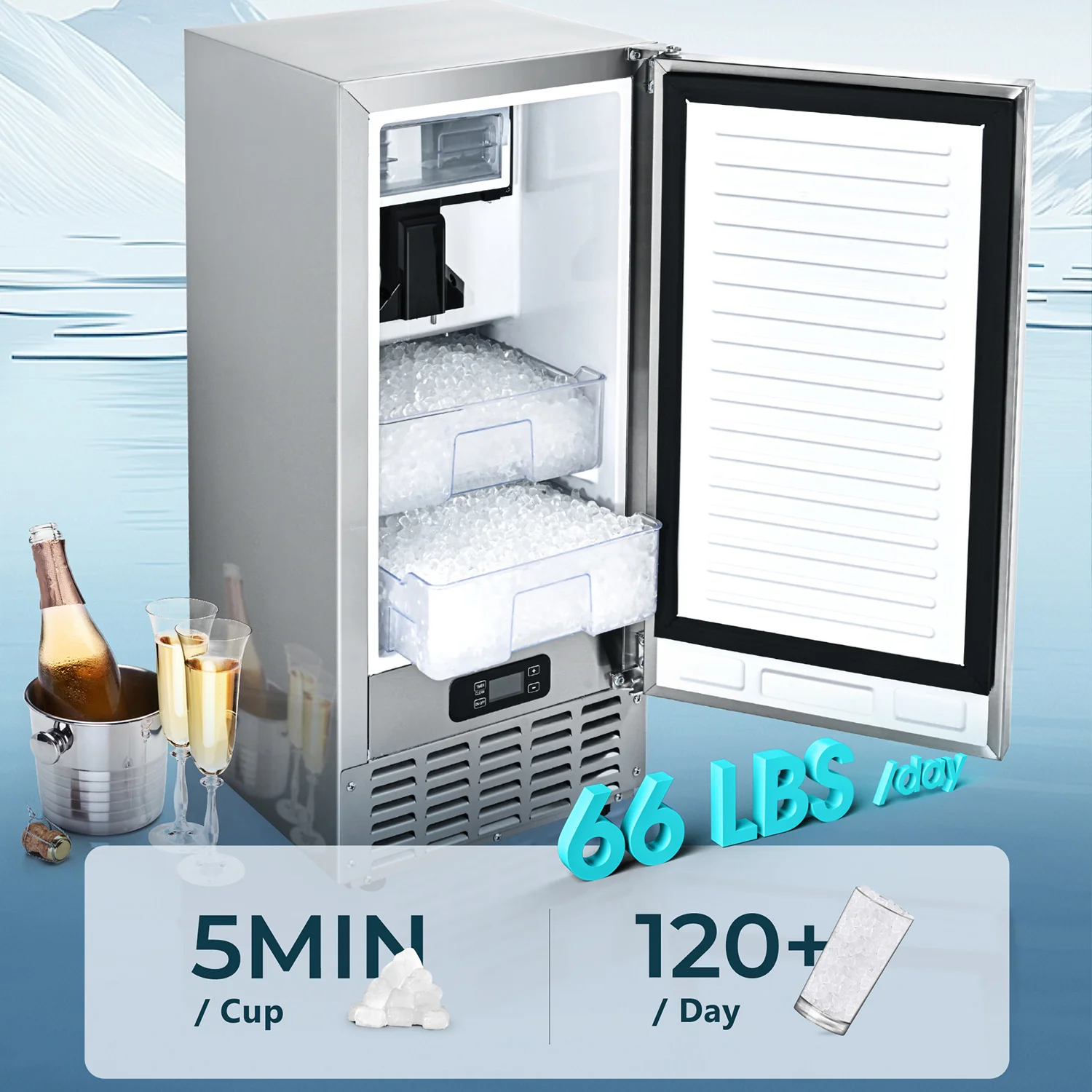 EUHOMY Commercial Under Counter Nugget Ice Maker Machine