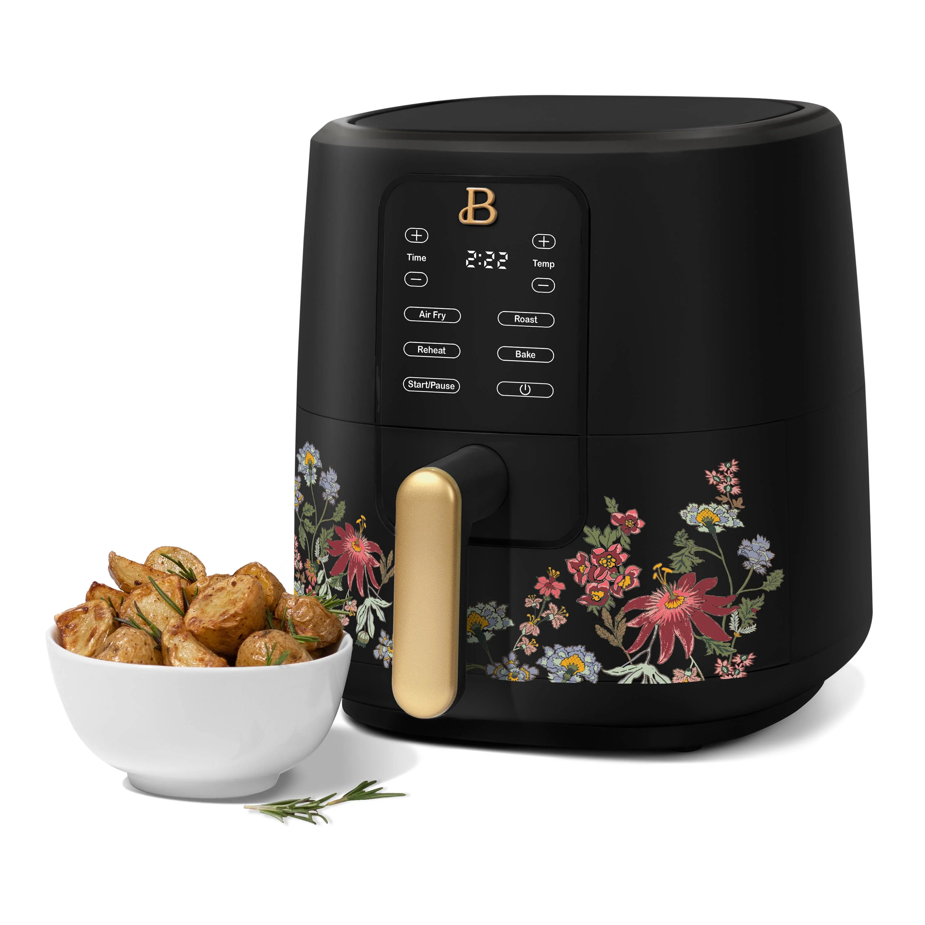 Beautiful 3 Qt Air Fryer with TurboCrisp Technology, Wildflower by Drew Barrymore, Black