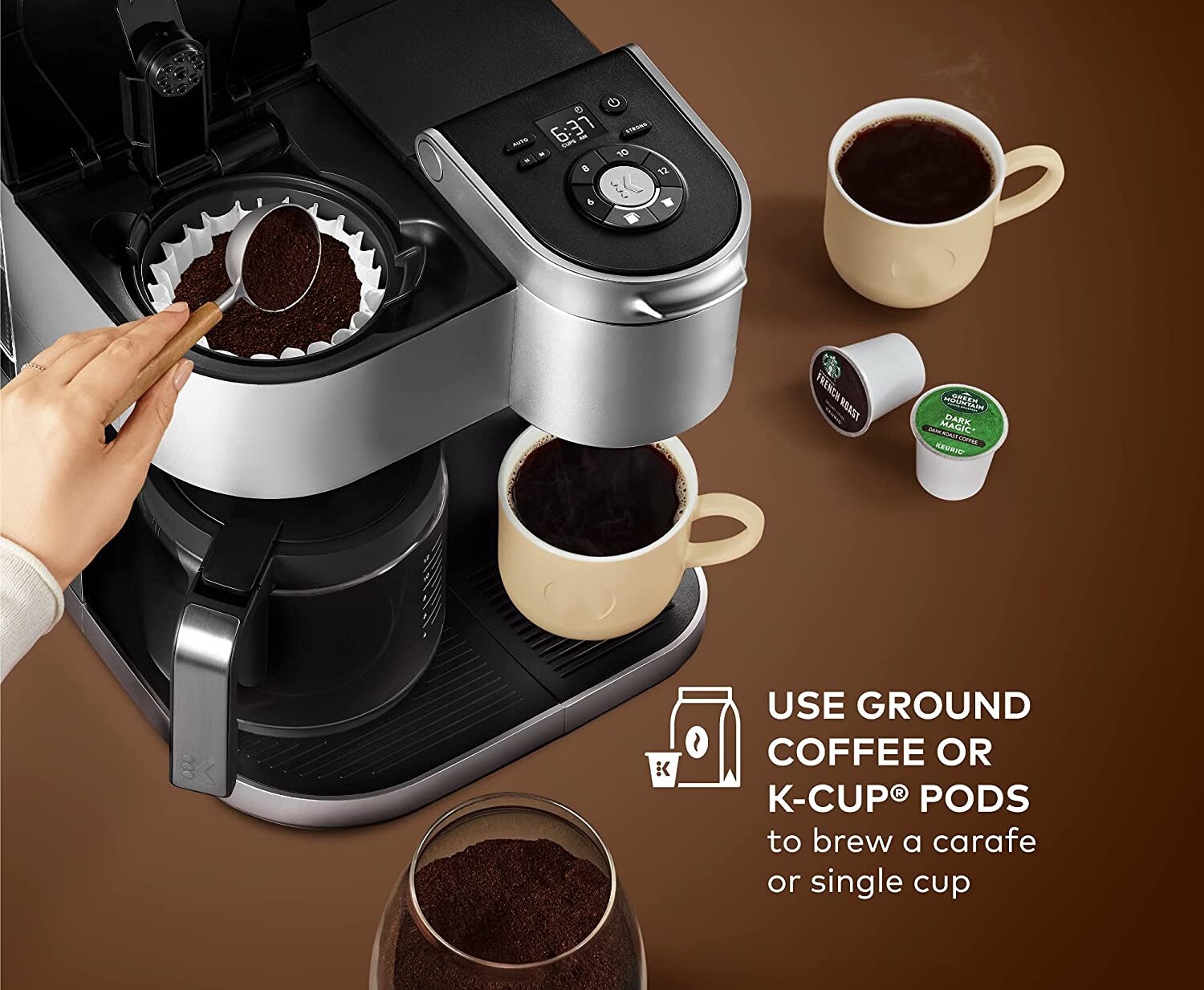 K-Duo Coffee Maker by Keurig, Single Serve & 12-Cup Carafe, Compatible with K-Cup Pods & Ground Coffee, Black