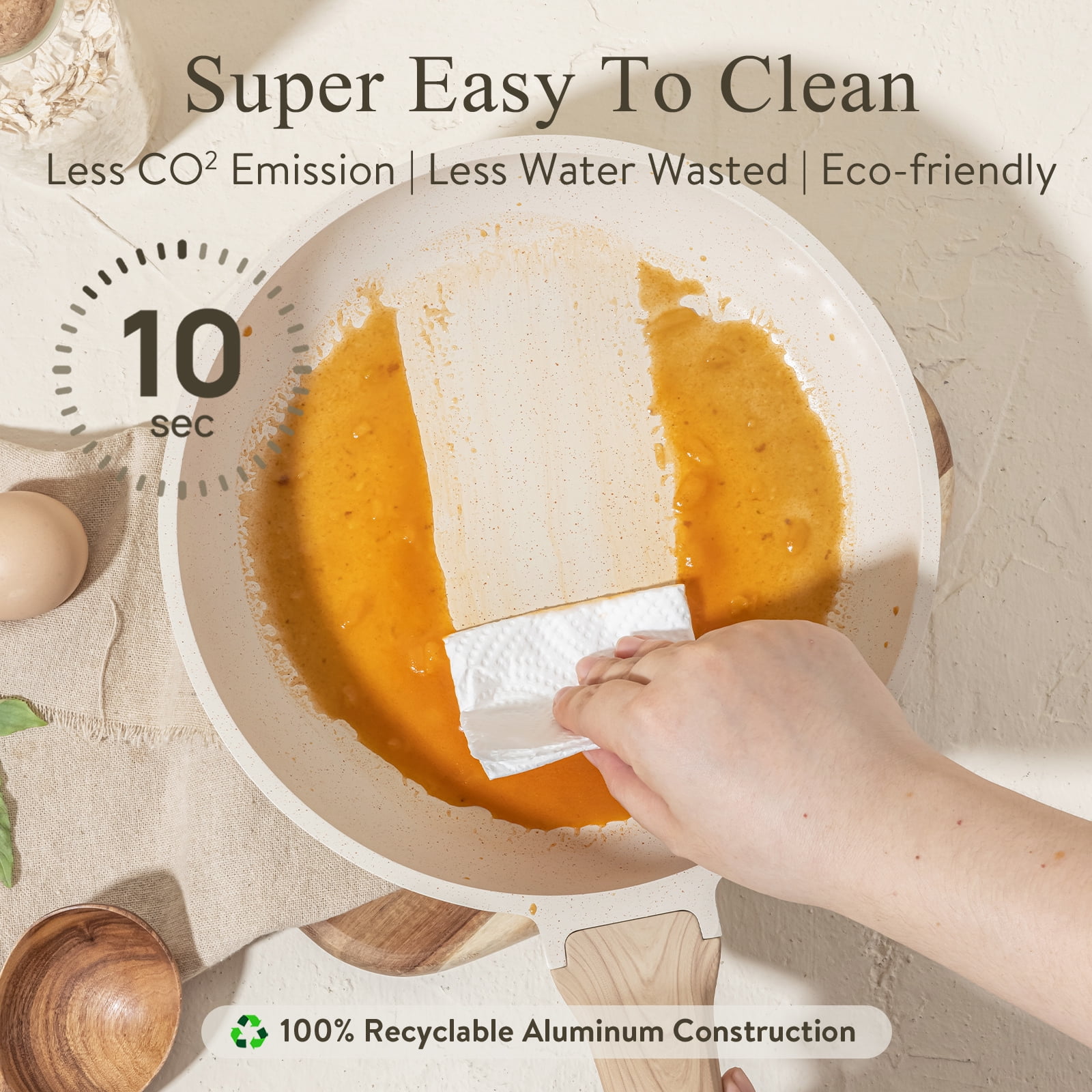 Carote Nonstick Pots and Pans Set, 10 Pcs Granite Kitchen Cookware Sets (White)