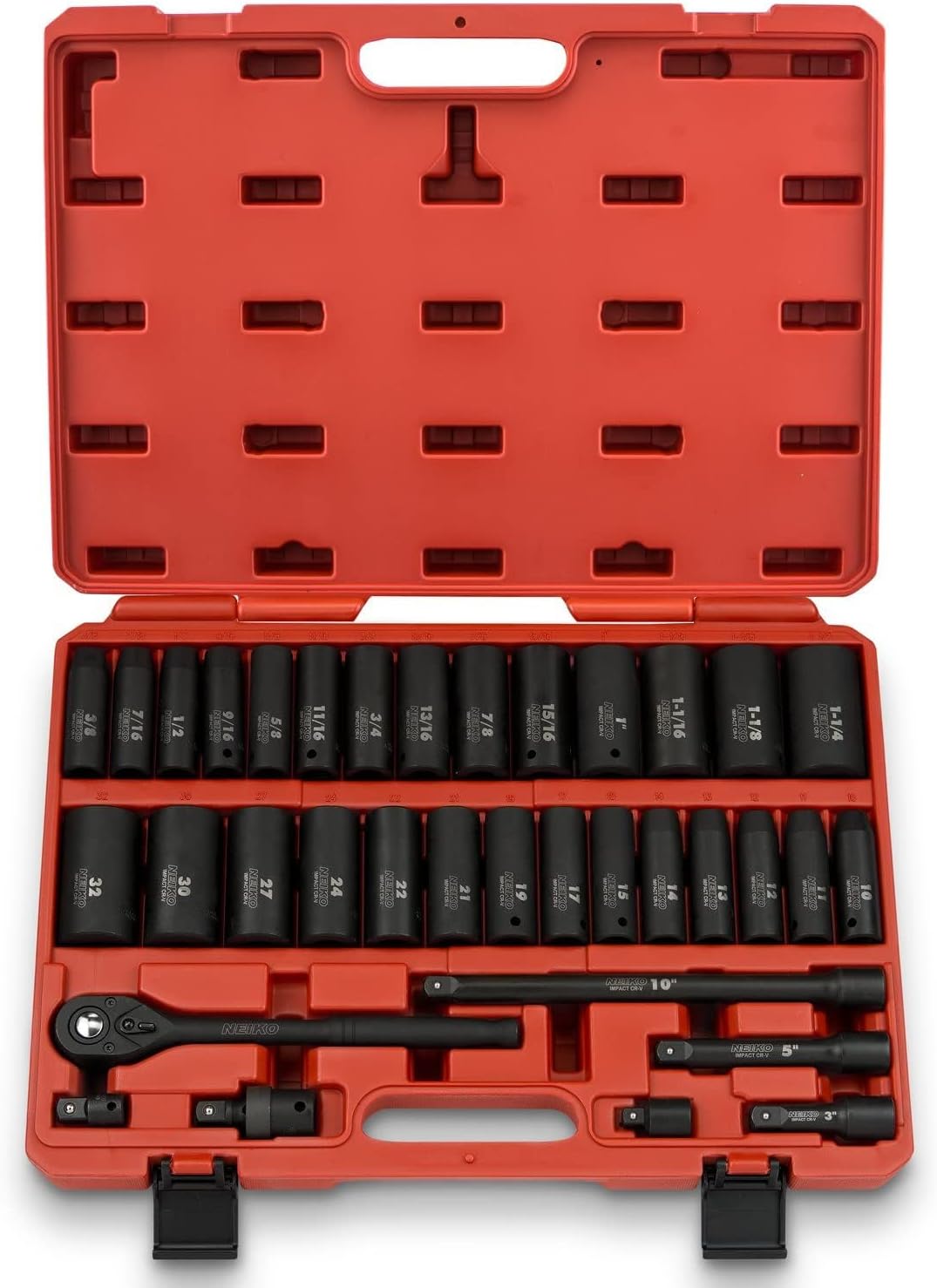 Chrome Vanadium Impact Socket Set 1/2′′ Drive, 65-Piece, SAE & Metric, Deep & Shallow, Includes Adapters & Ratchet Handle