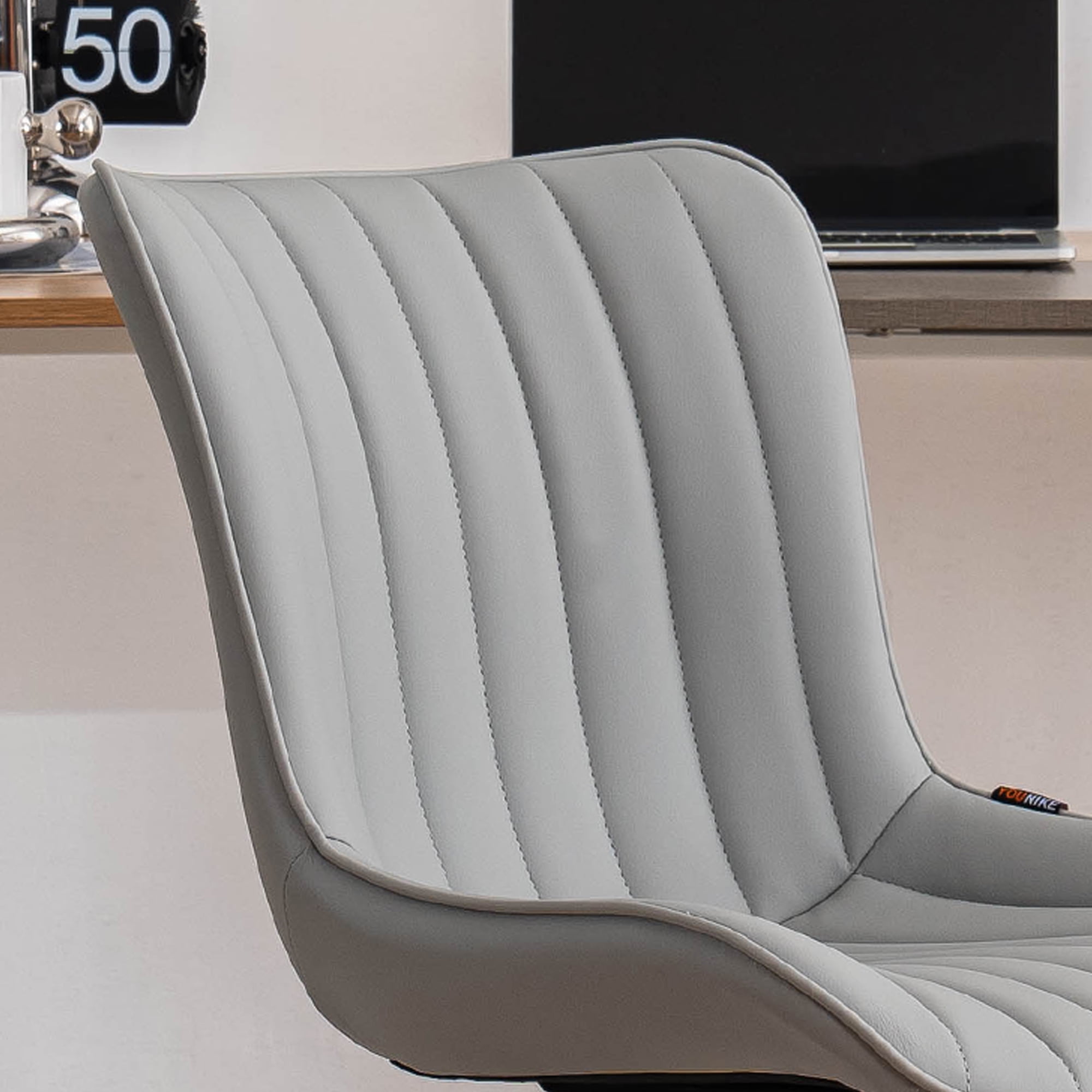 YOUNIKE Cute Armless Office Desk Chair Modern Upholstered Faux Leather Swivel Task Chair, Brown