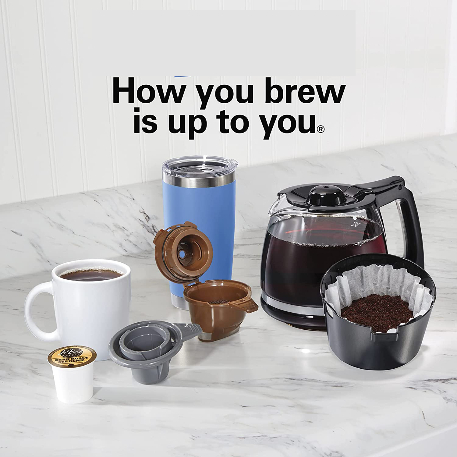 Fast Brew 3-Way Coffee Maker, Single Serve & 12-Cup Pot, Large Reservoir, Easy Programming, Black