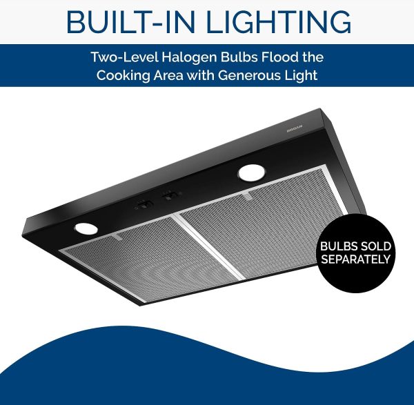 24-inch Under-Cabinet 4-Way Convertible Range Hood with 2-Speed Exhaust Fan and Light,Black