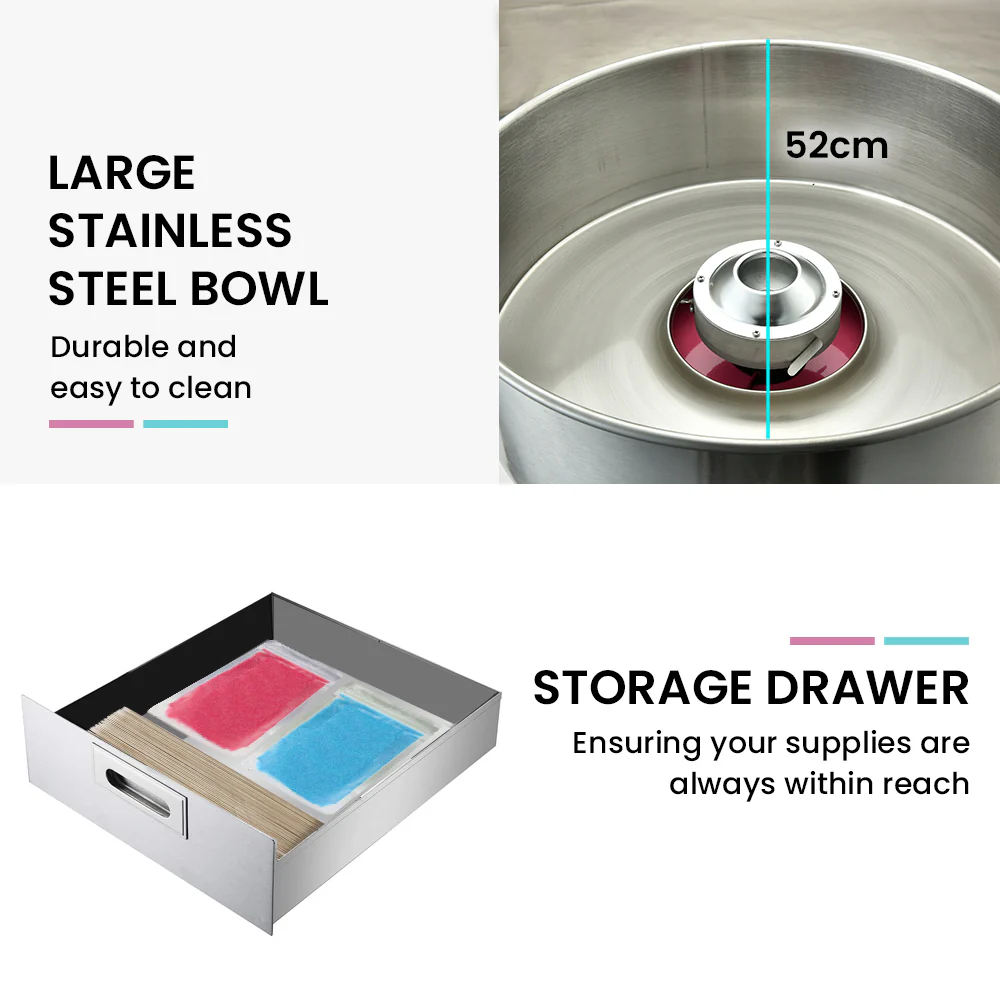 EUROCHEF 1100W Commercial Fairy Floss Machine, Cotton Candy Maker with Bubble Cover