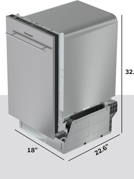 Honeywell 18 Inch Dishwasher with 8 Place settings, 6 Washing Programs, Stainless Steel Tub, UL/Energy Star- Stainless Steel