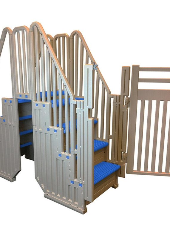 Confer Warm Gray Above Ground Blue Swimming Pool System w/ Blue Steps & Closure