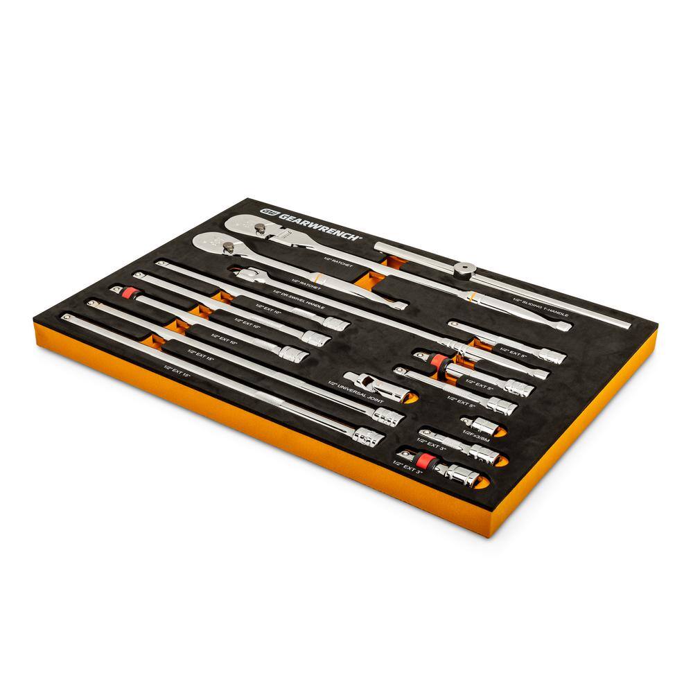 1008035635 1/2 in. 90T Ratchet and Drive Tool Set with EVA Foam Tray (16-Piece)