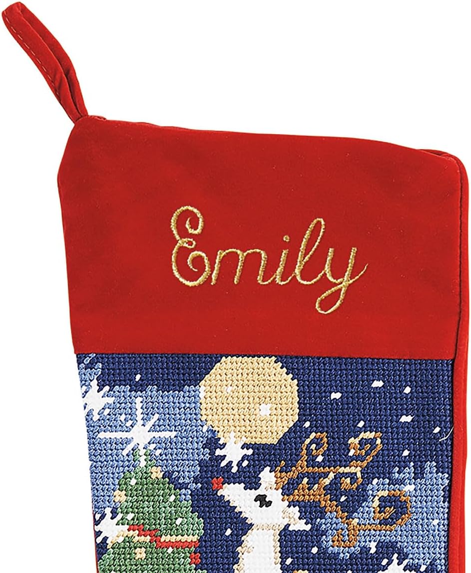 Lillian Vernon Personalized Needlepoint Reindeer Stocking - Heirloom Christmas Stocking, 100% Wool, 9.5” W x 17” L