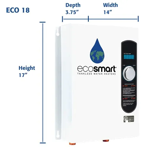EcoSmart ECO 18 Electric Tankless Water Heater, 18 KW at 240 Volts with Patented