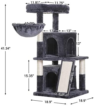 Hey-brother 41.34 inches Cat Tree with Scratching Board, 2 Luxury Condos, Cat Tower