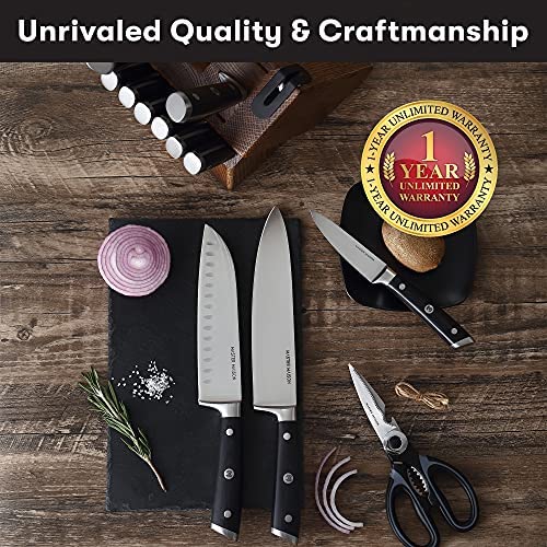 19-Piece Premium Kitchen Knife Set With Wooden Block | Master Maison German Stainless Steel Cutlery With Knife Sharpener & 8 Steak Knives