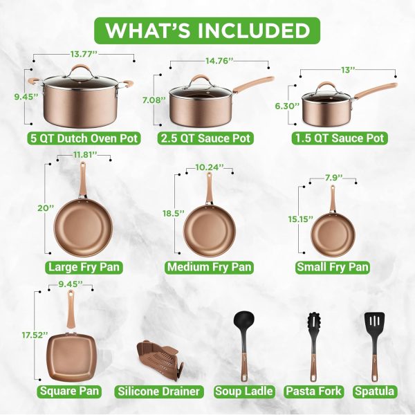 20-Piece Nonstick Kitchen Cookware Set PFOA/PFOS-Free Heat Resistant Lacquer Kitchen Ware Pots Baking Pan Set w/ Saucepan, Frying Pans, Cooking Pots, Oven Pot, Lids, Utensil NCCW20S