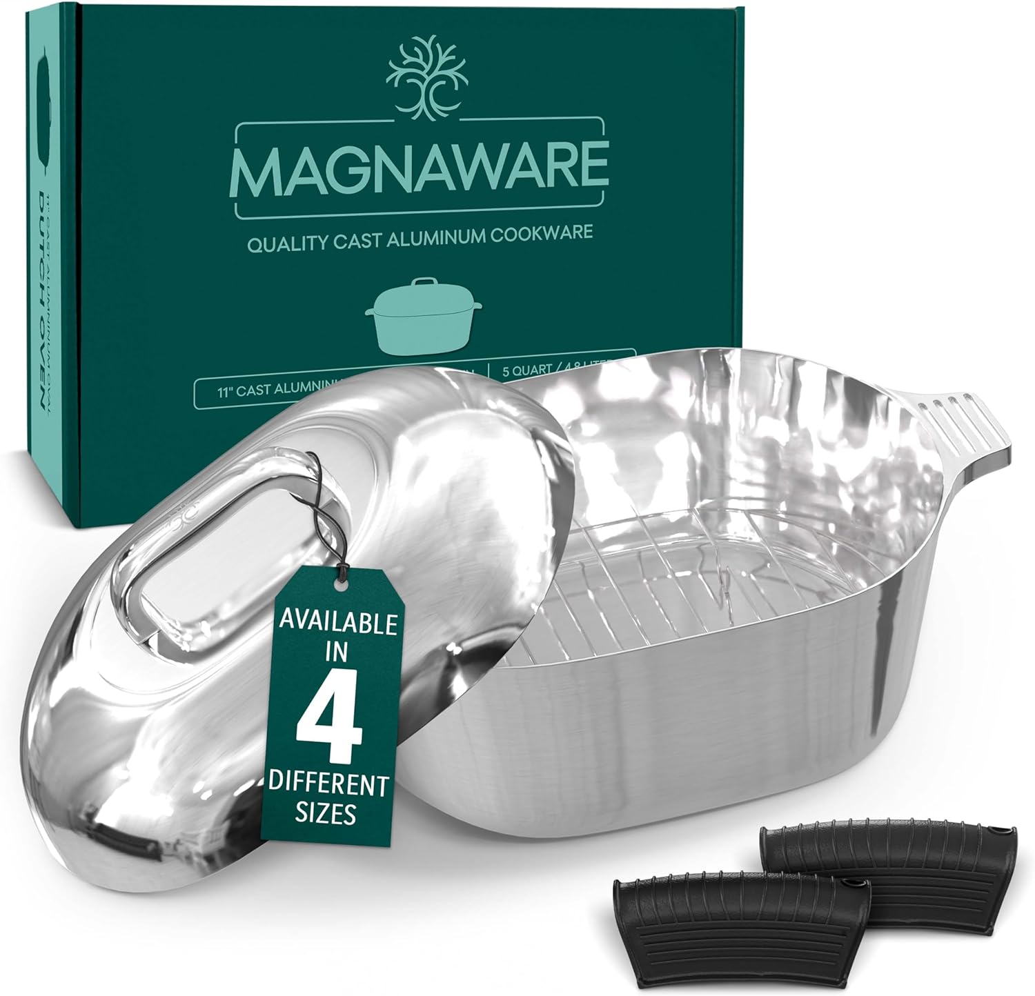 Cast Aluminum Dutch Oven - 8 Quart - Oval Dutch Oven Pot with Lid for Families and Parties - Lightweight Cajun Cookware with Ideal Heat Distribution - Oval Roaster Pan with Lid (13 Inch)