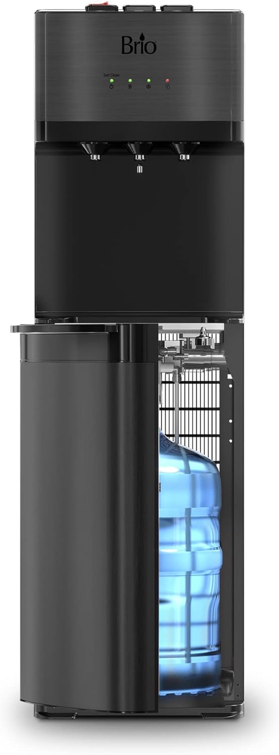 Self Cleaning Bottom Loading Water Cooler Water Dispenser  ?Black Stainless Steel - 3 Temperature Settings - Hot, Room & Cold Water