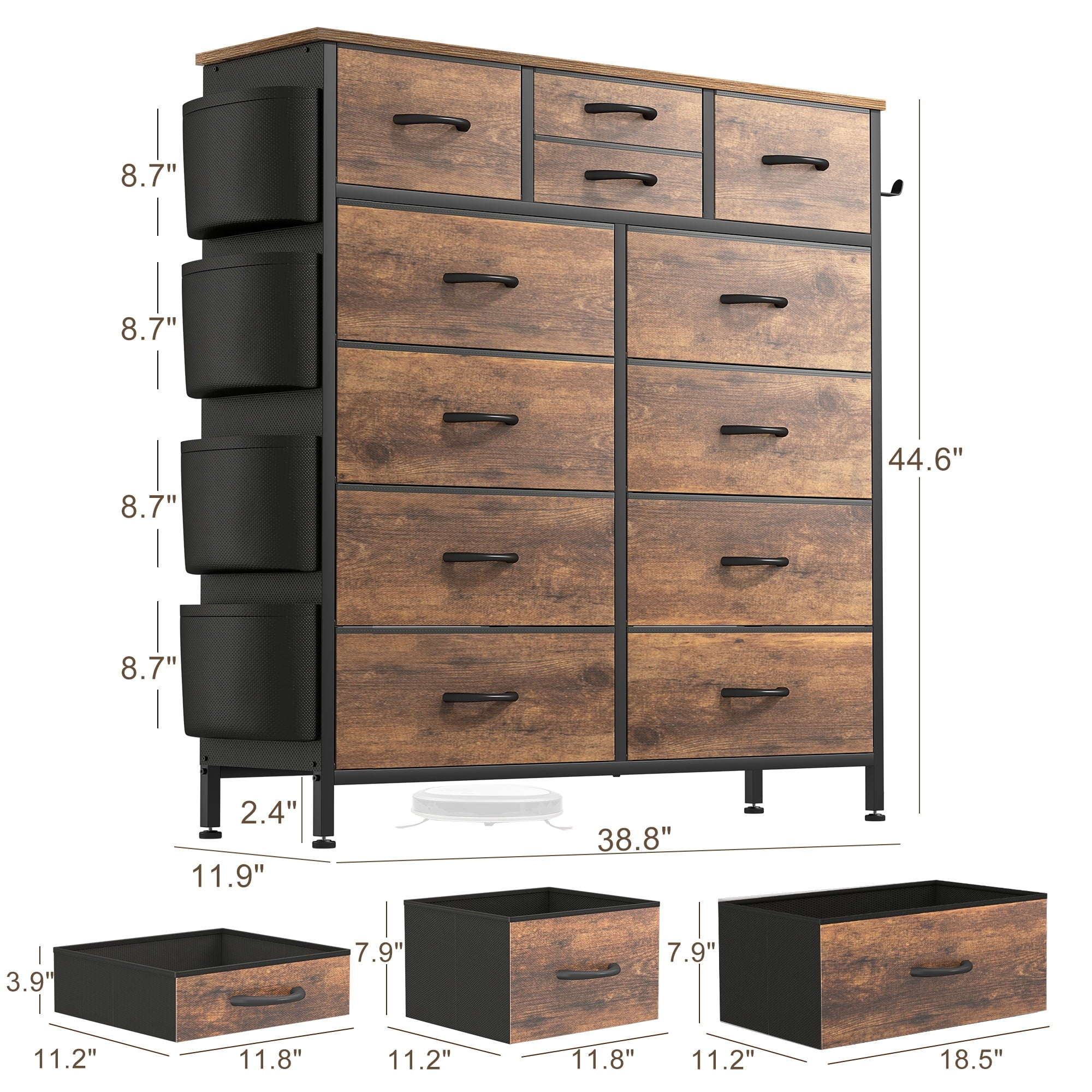Aowos Dresser for Bedroom with 12 Drawer Tall Dresser Chest of Drawers Fabric Dressers Storage for Closet Living Room Hallway, Rustic Brown