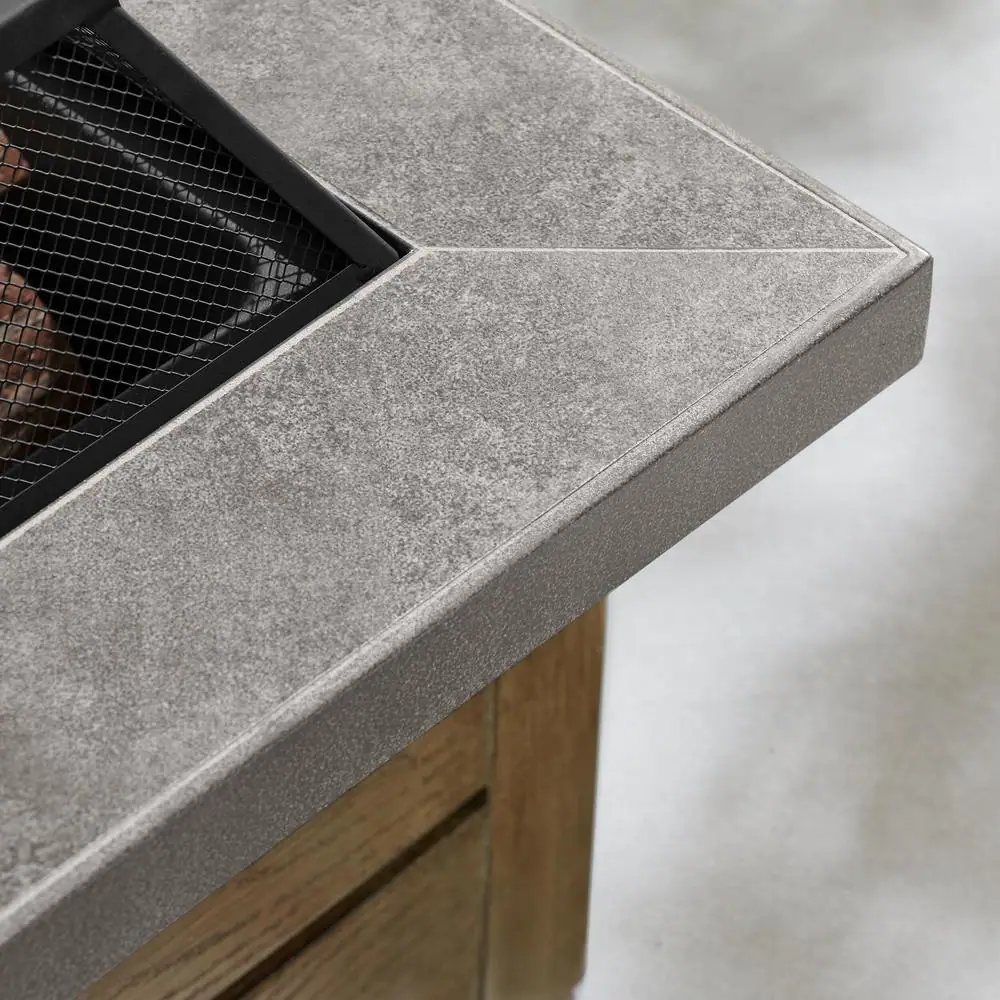 2195FPA-1-34 Stoneham 34 in. x 15.5 in. Square Steel Wood Fire Pit with Tile Top