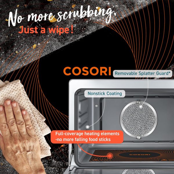 11-in-1 26-Quart Ceramic Air Fryer Toaster Oven Combo, Mother s Day Gift, Flat-Sealed Heating Elements for Easy Cleanup, Innovative Burner Function, 5 Accessories Recipes, CCO-R252-SUS