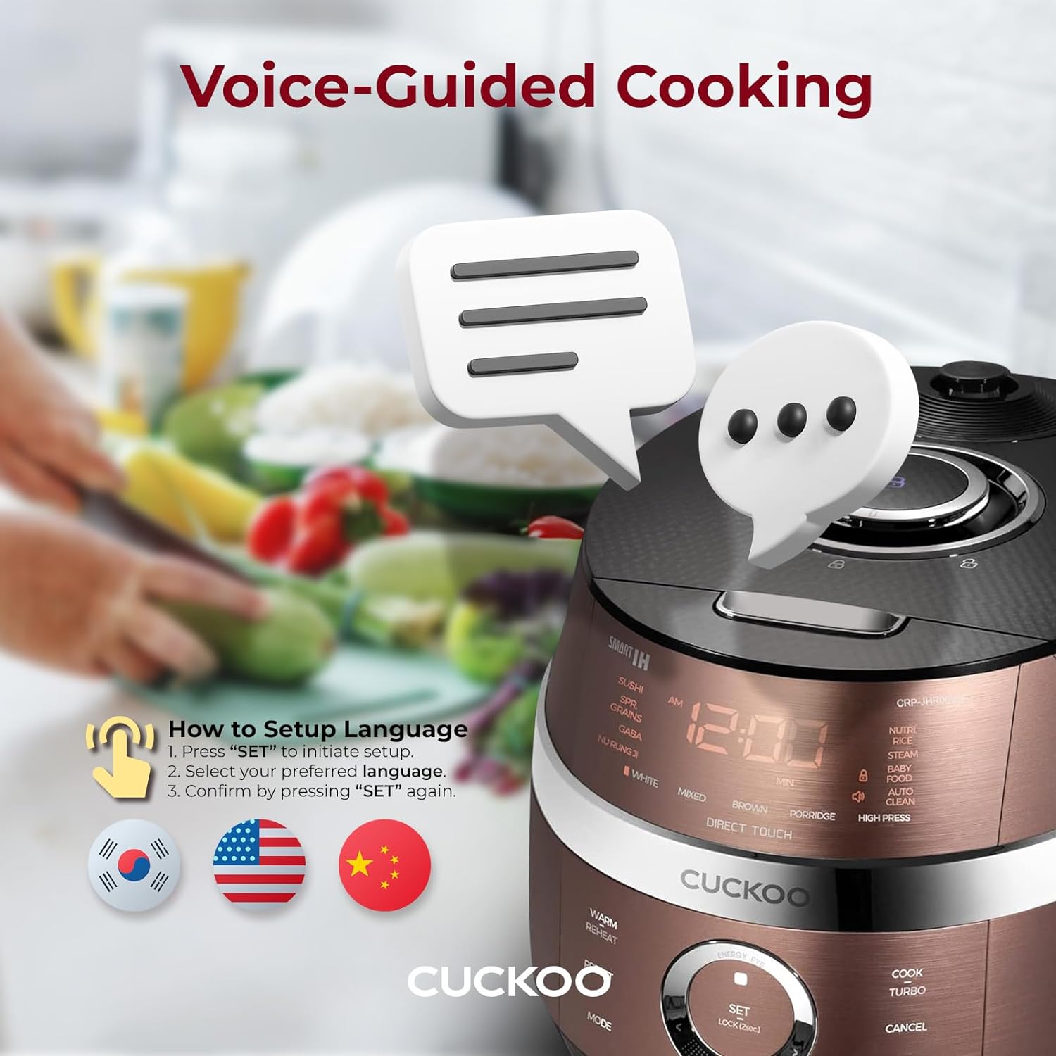 6-Cup (Uncooked) Induction Heating Pressure Rice Cooker | 13 Menu Options, Auto-Clean, Voice Guide,