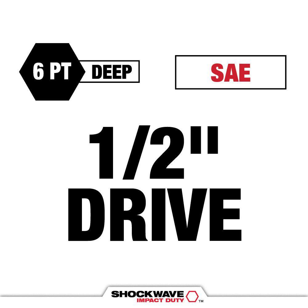 49-66-7093 SHOCKWAVE 1/2 in. Drive SAE Deep Well 6 Point Impact Socket Set (18-Piece)