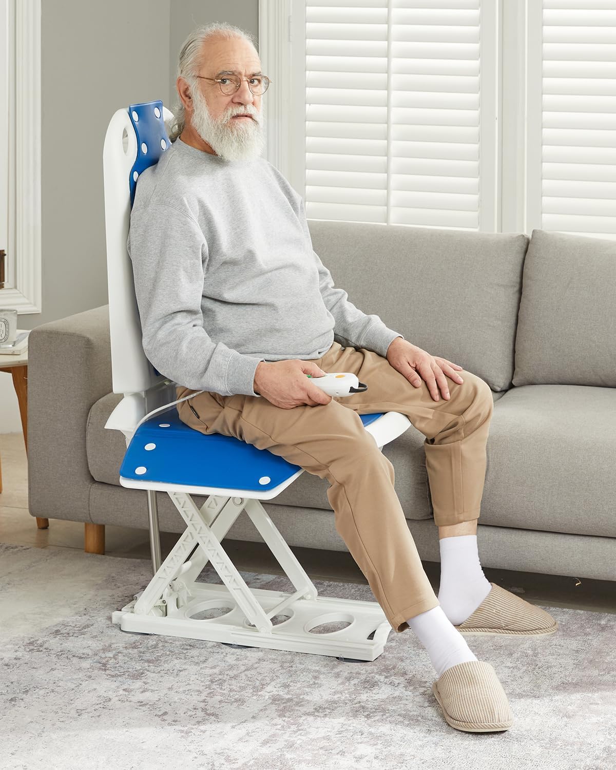 Brand Electric Lift Chair for Elderly, 20′′ Height, 300 lbs Support, Blue, Foldable, Modern Style, Indoor Use