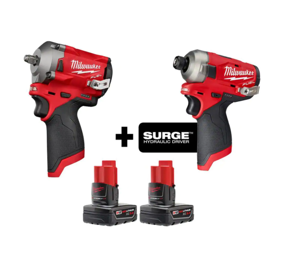 2554-20-2551-20-48-11-2412 M12  12V Lithium-Ion Brushless Cordless  3/8 in. Impact Wrench and Impact Driver with Two 3.0 Ah Batteries